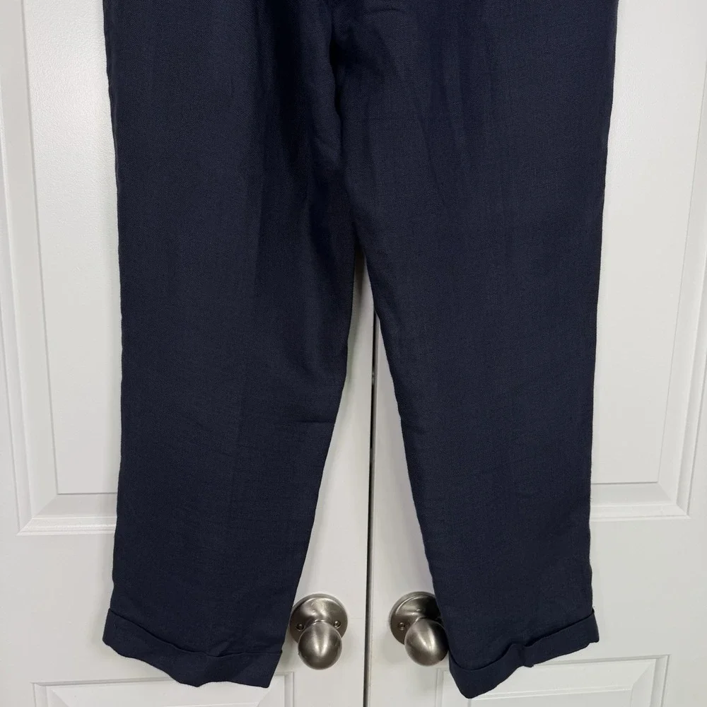 Talbots Linen Pants Sz 16 Navy Blue Straight Leg Pleated Preppy Church‎ Office